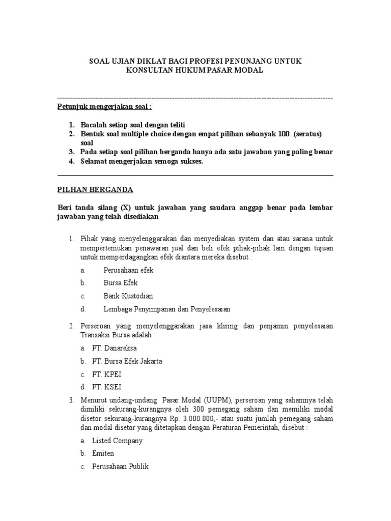 Contoh Soal Ujian Pasar Modal