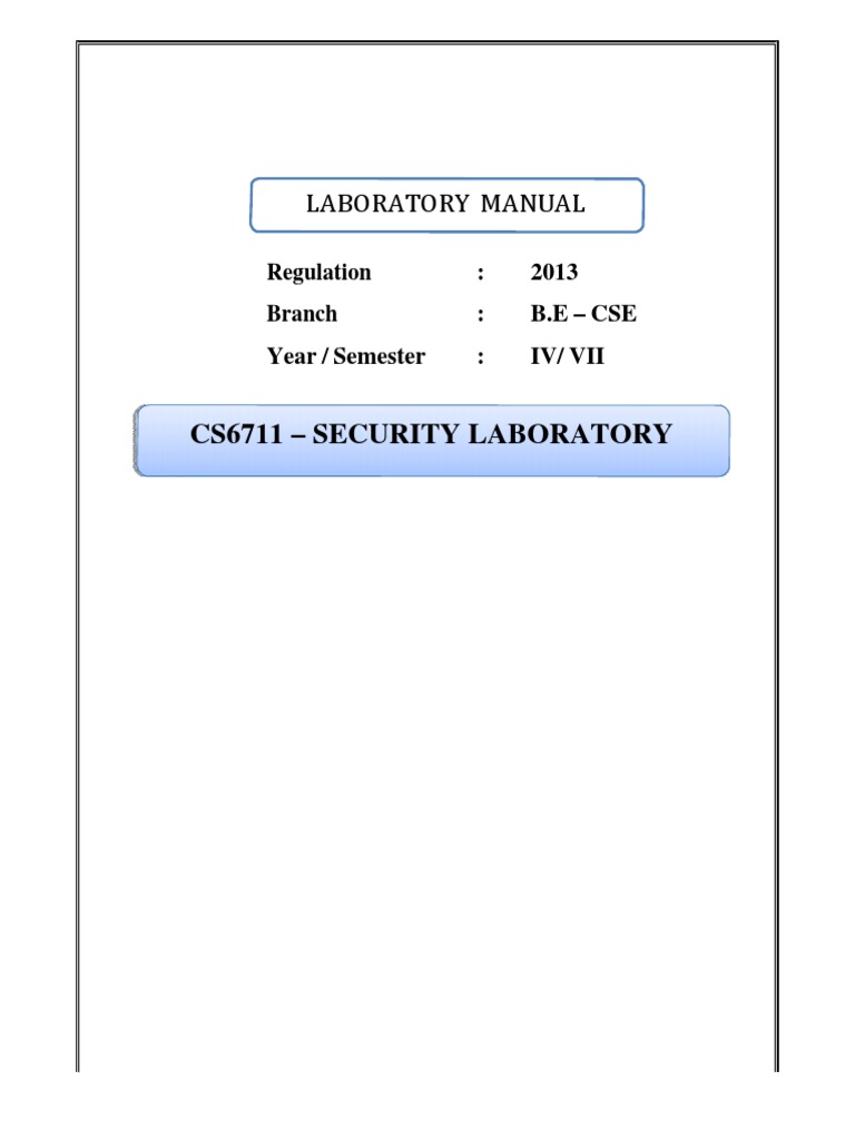 CS6711 Security Lab Manual PDF Key (Cryptography) Public Key