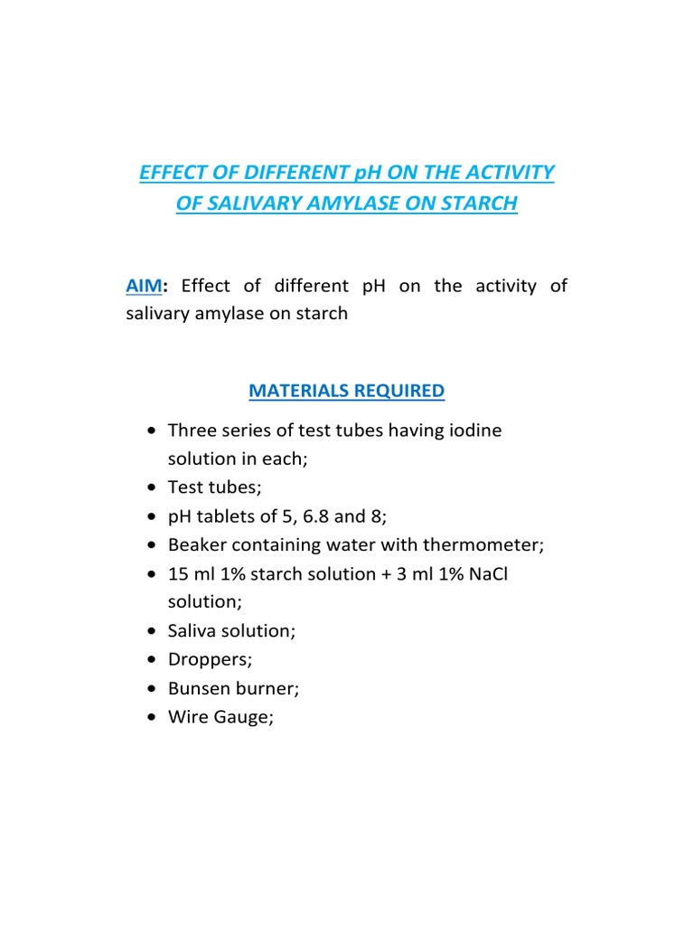 Action Of Salivary Amylase On Starch Pdf Saliva Digestion