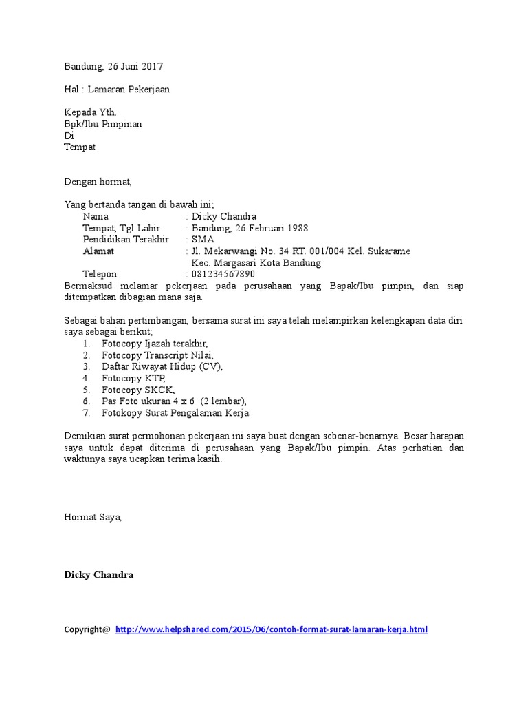 Contoh Surat Pengalaman Kerja Di Cv Best Resume Examples