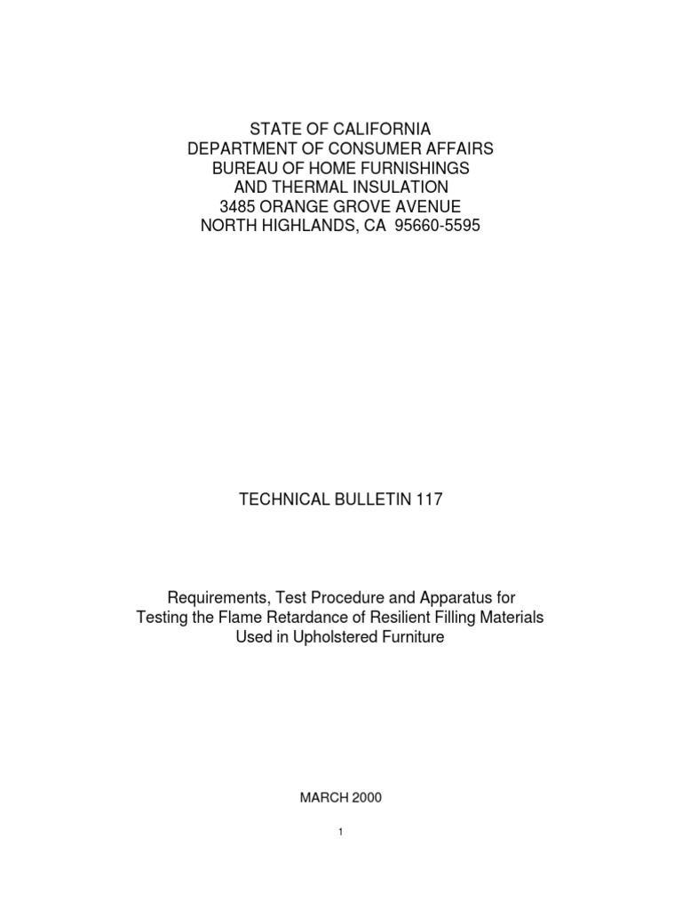 California Technical Bulletin 117 Standards | PDF | Cigarette | Textiles