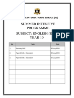 Summer Intensive Programme Syllabus Checklist Subject: English (Esl) Year 10