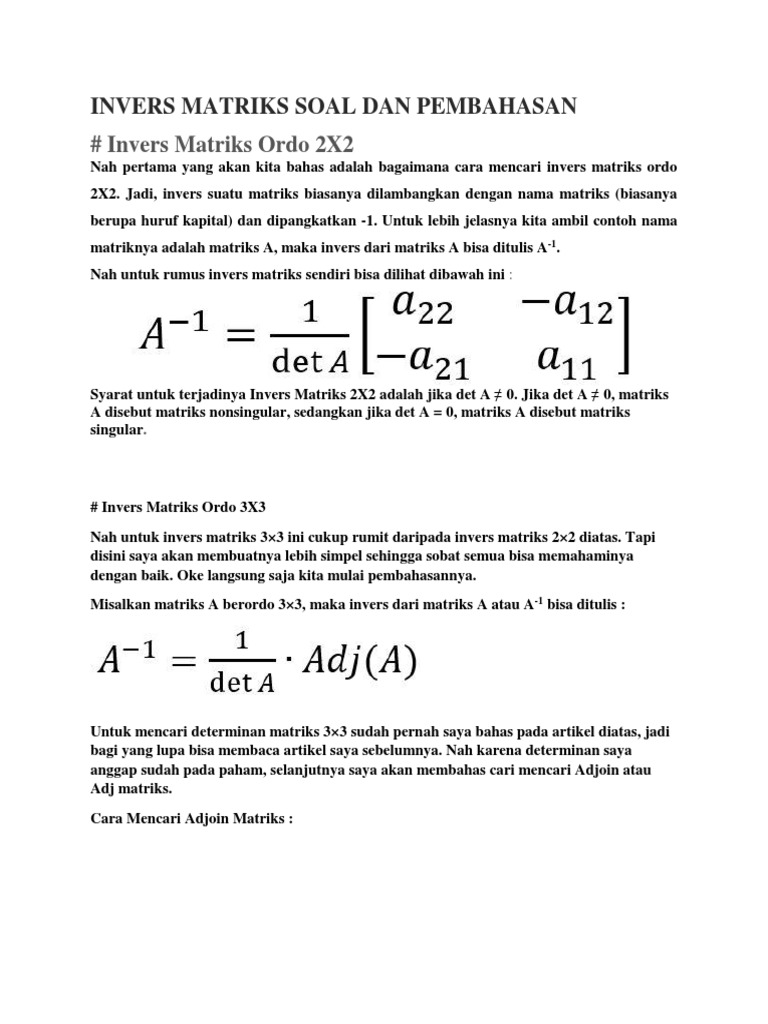 Contoh Soal Determinan Matriks Ordo 3x3 Dan Pembahasannya ...