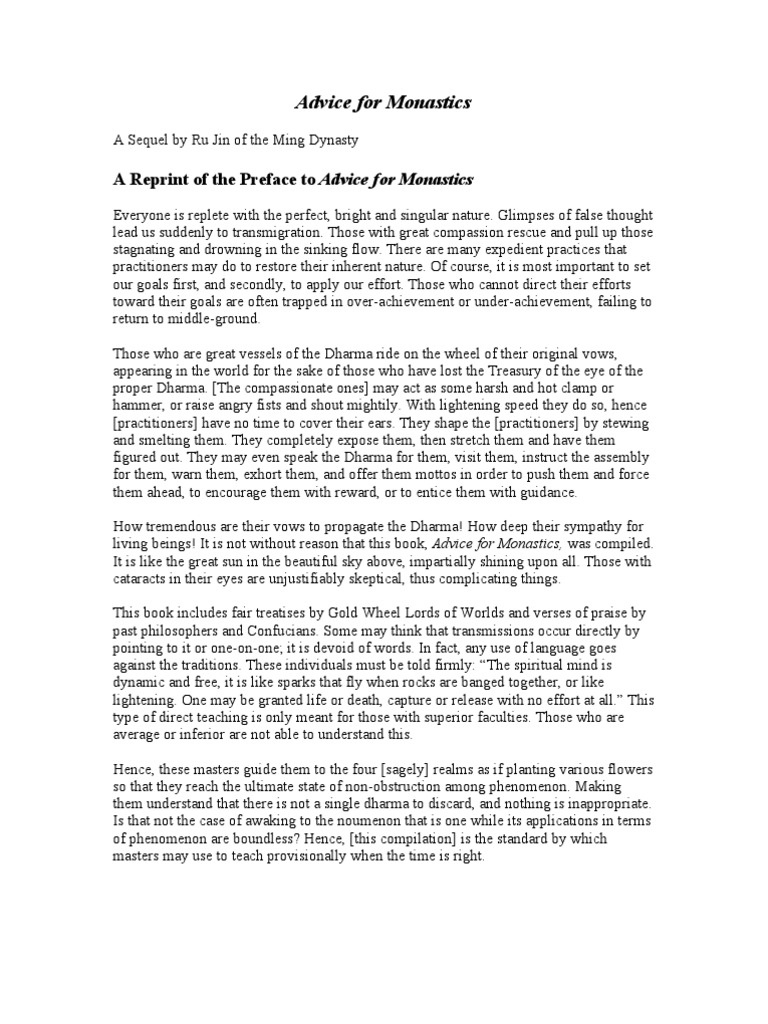 Advice For Monastics, PDF, Chan Buddhism