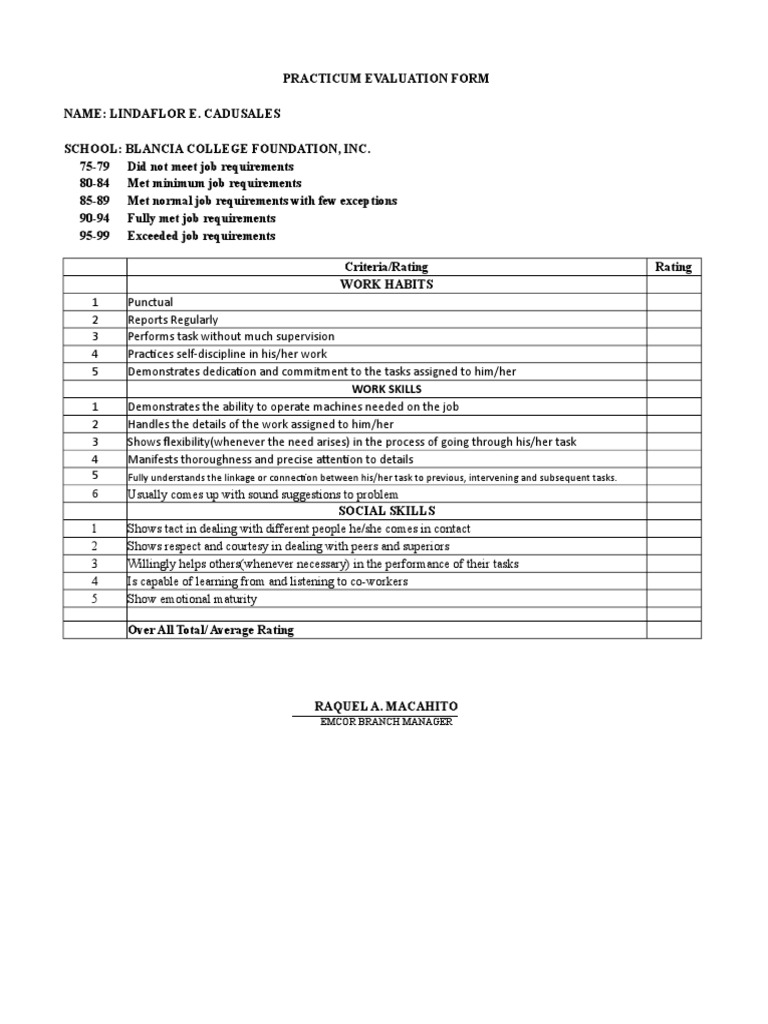 OJT Criteria | PDF