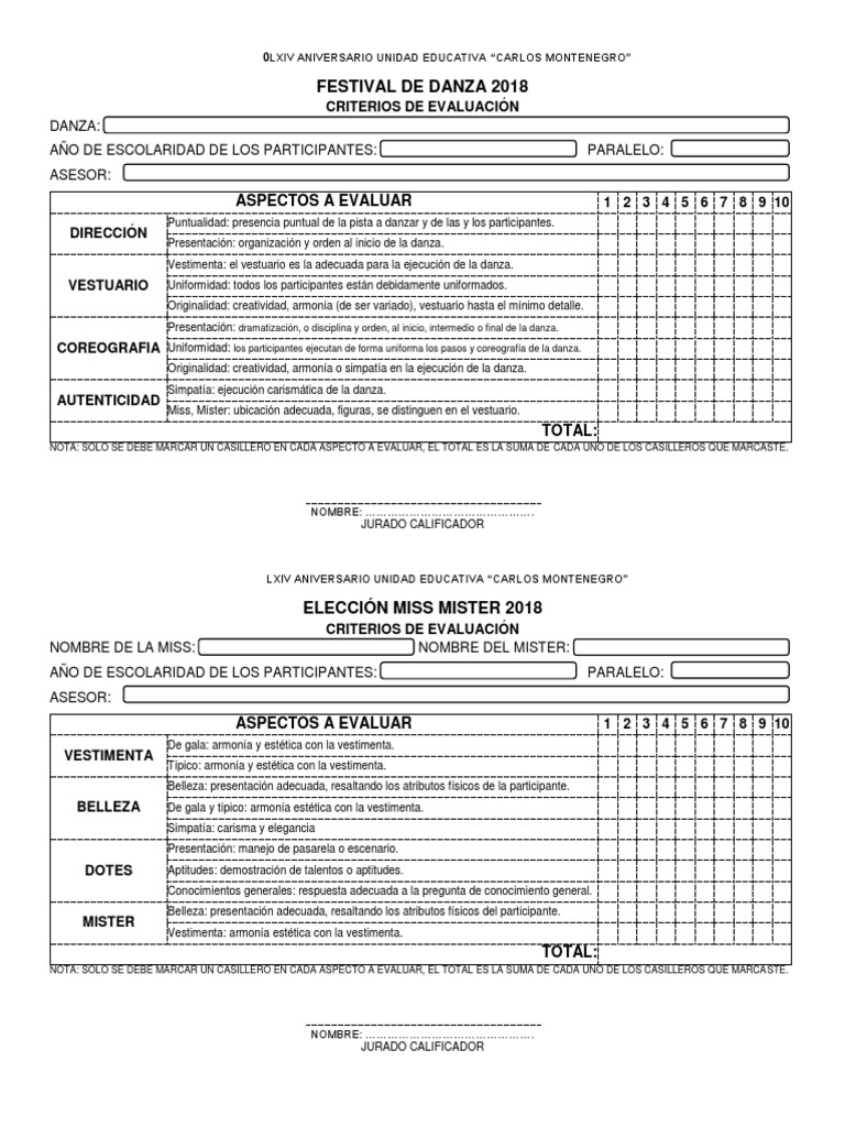 Hoja para Jurado Unidad Educativa by Carlits PDF Las artes