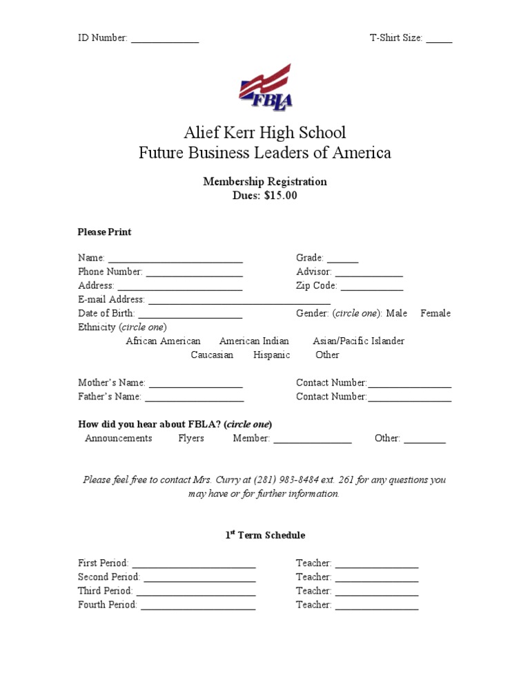 FBLA Membership Registration Form | PDF