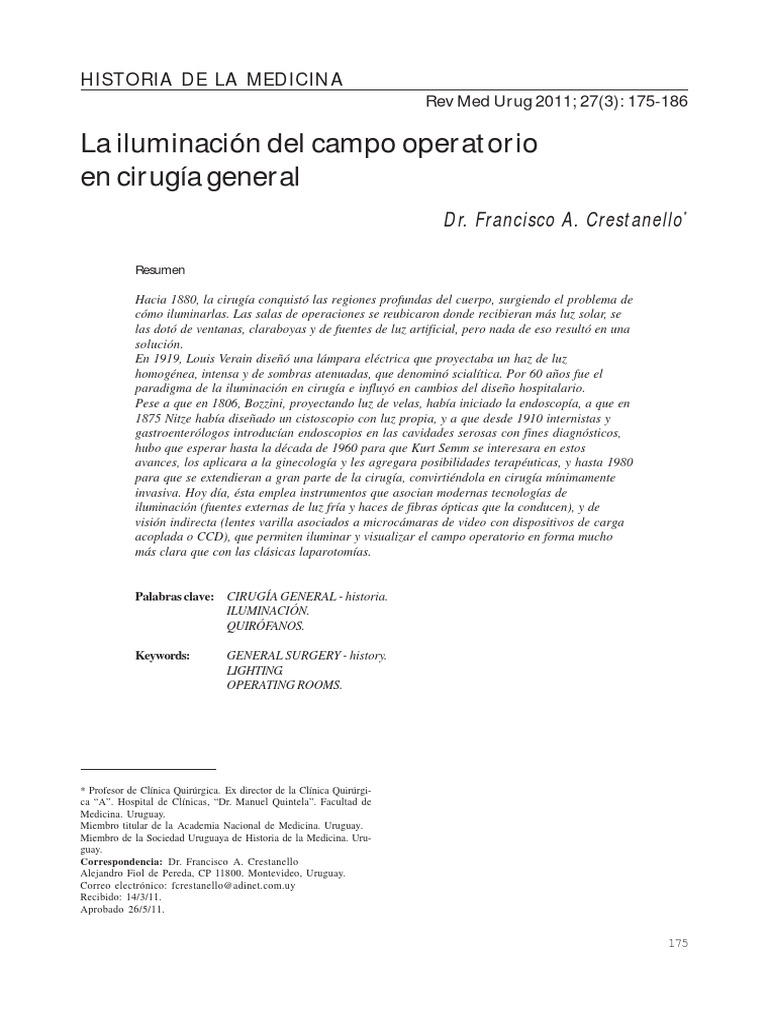 Historia de la iluminación quirúrgica | PDF | Endoscopia | Corriente ...