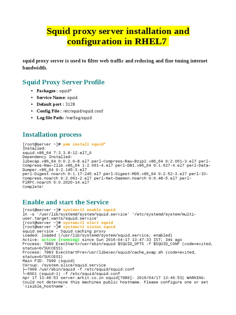 Squid Proxy Server Setup on RHEL7 | PDF | Proxy Server | Computer ...