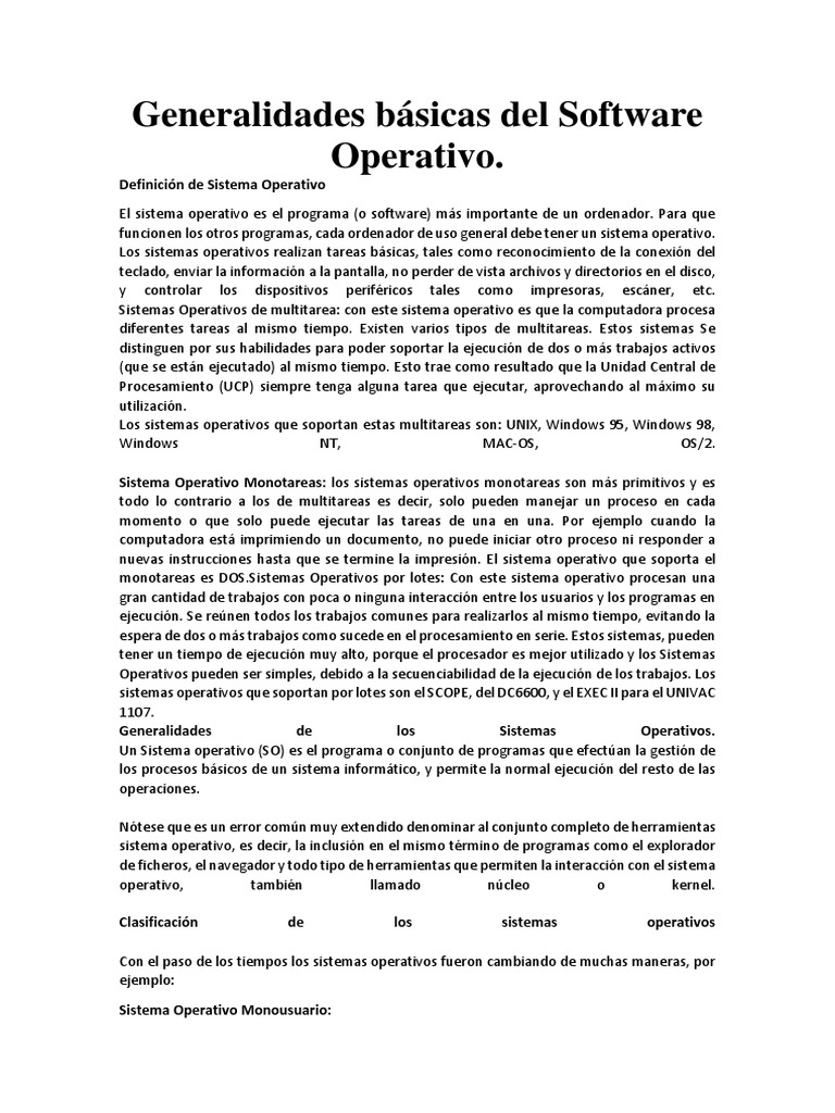 Generalidades Básicas Del Software Operativo PDF Sistema operativo