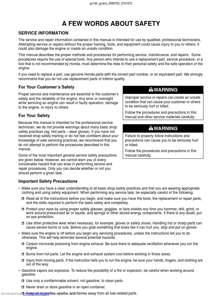 Honda GC160, GC190, GS190 Service Manual | Carburetor ...