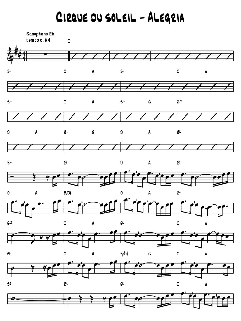 Alegria Sheet Music for Saxophone | PDF | Performing Arts | Musical ...