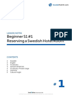 Beginner S1 #1 Reserving A Swedish Hotel Room: Lesson Notes