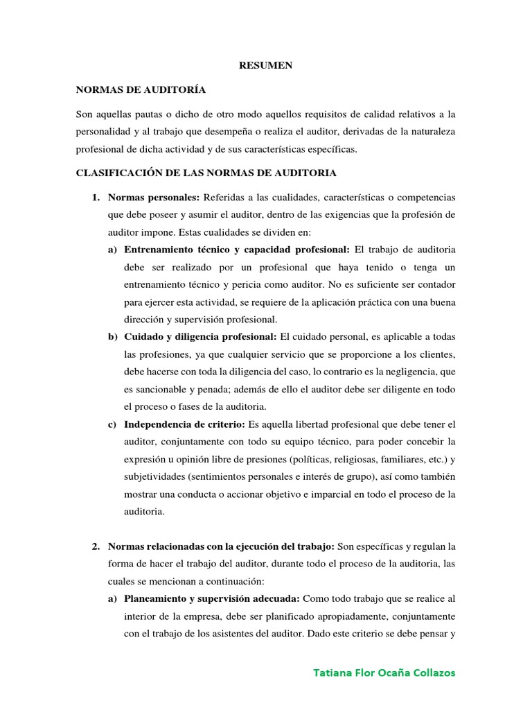 Normas Esenciales de Auditoría Financiera | PDF | Auditoría | Contralor