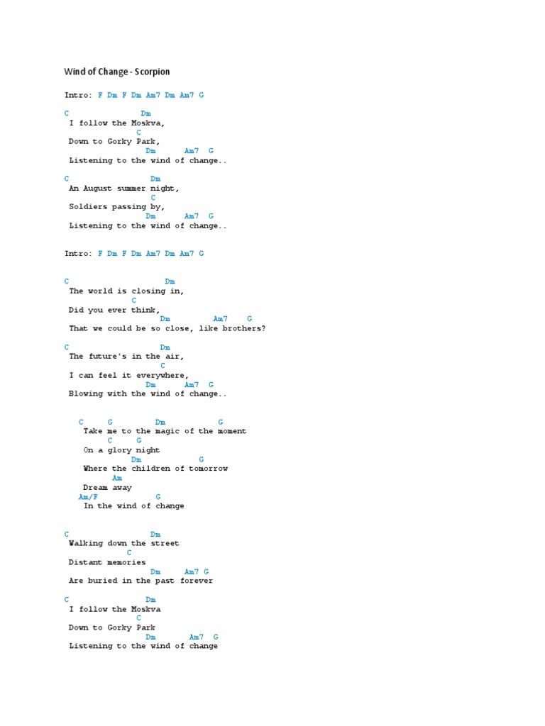 Wind of Change Chords | PDF | Music Industry | Singles (Music)