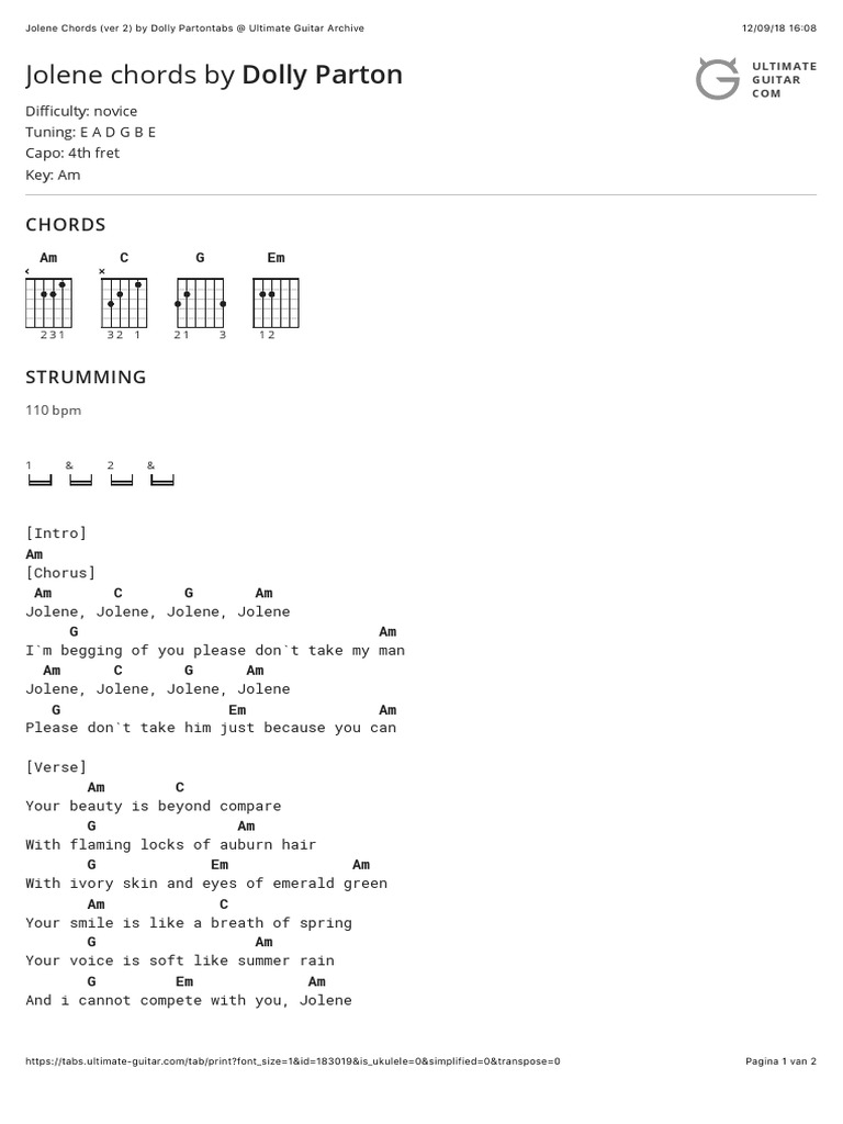Jolene Chords PDF Song Structure Guitars