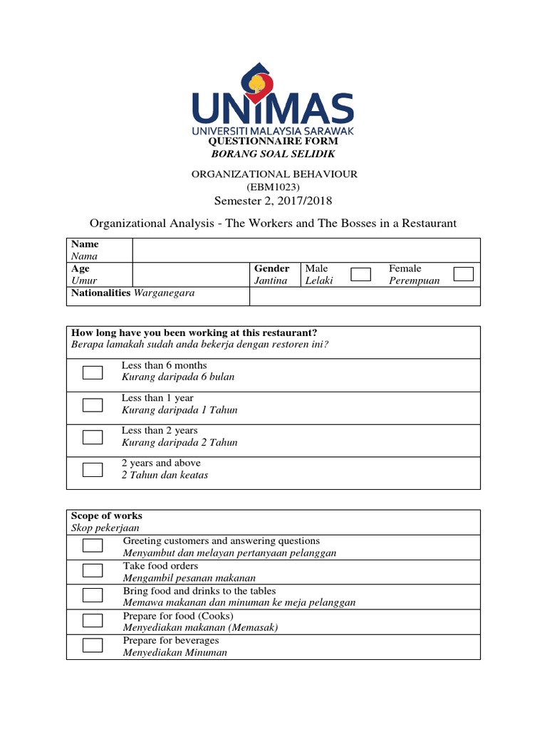 Restaurant Employee Satisfaction Survey | PDF
