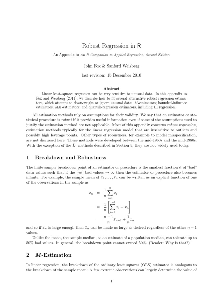 Appendix Robust Regression | PDF | Errors And Residuals | Ordinary ...