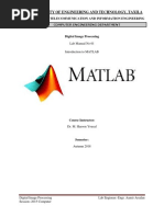 University of Engineering and Technology, Taxila: Lab Manual No 01 Introduction To MATLAB