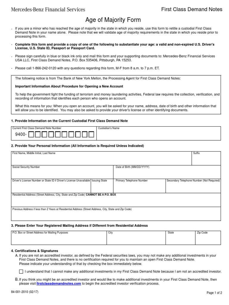 Age of majority form first class demand notes pdf post office box