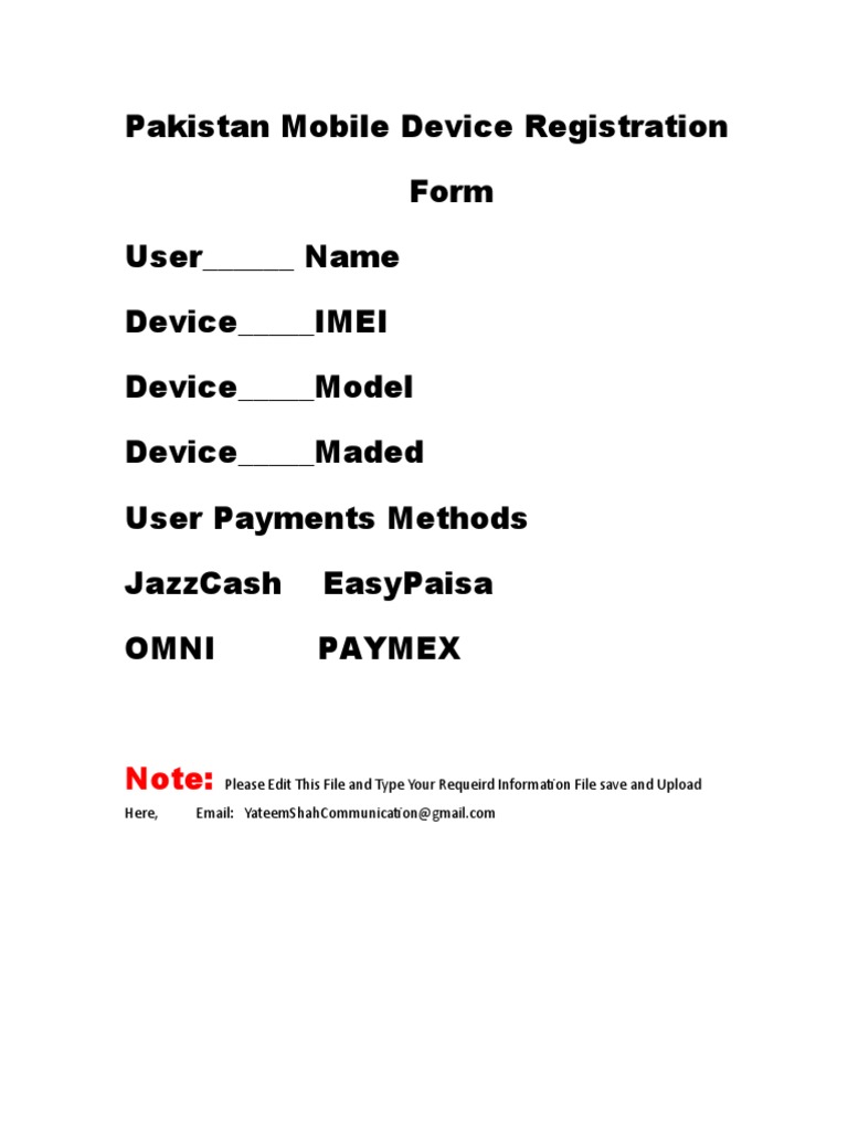 Pakistan Mobile Device Registration Form | PDF | Computers