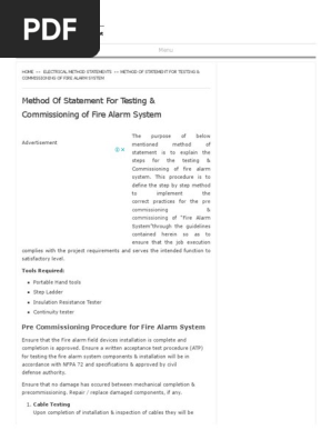 Method statement for testing and commissioning hvac