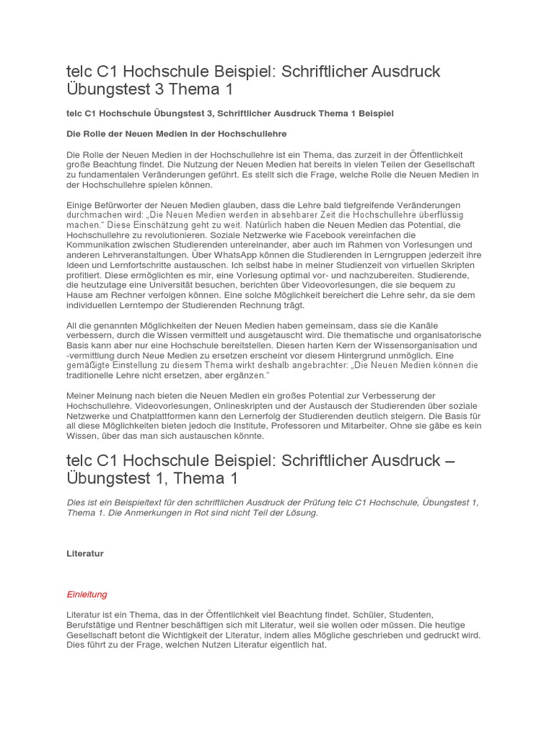 Telc C1 Hochschule Beispiel