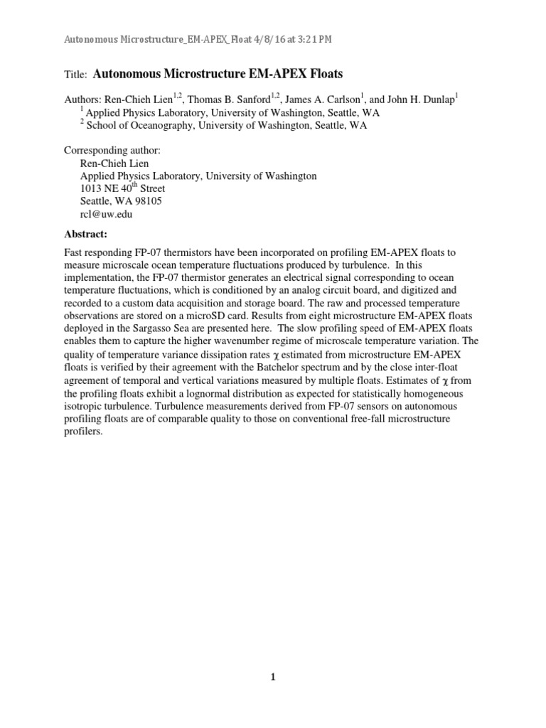 Autonomous Microstructure EM-APEX Floats | PDF | Turbulence | Spectral ...