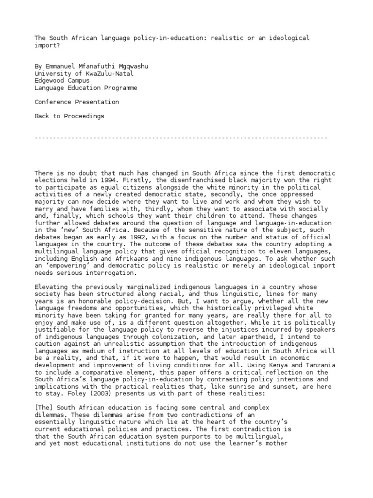 South Africa's Language Policy Challenges | PDF | Teachers | South Africa