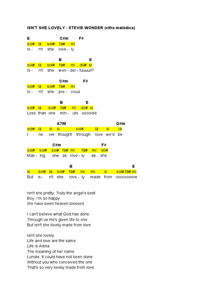 Cifra Melódica Isn't She Lovely PDF