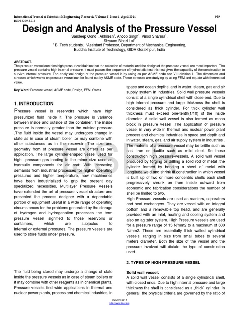 Design and Analysis of The Pressure Vessel PDF | PDF | Yield ...