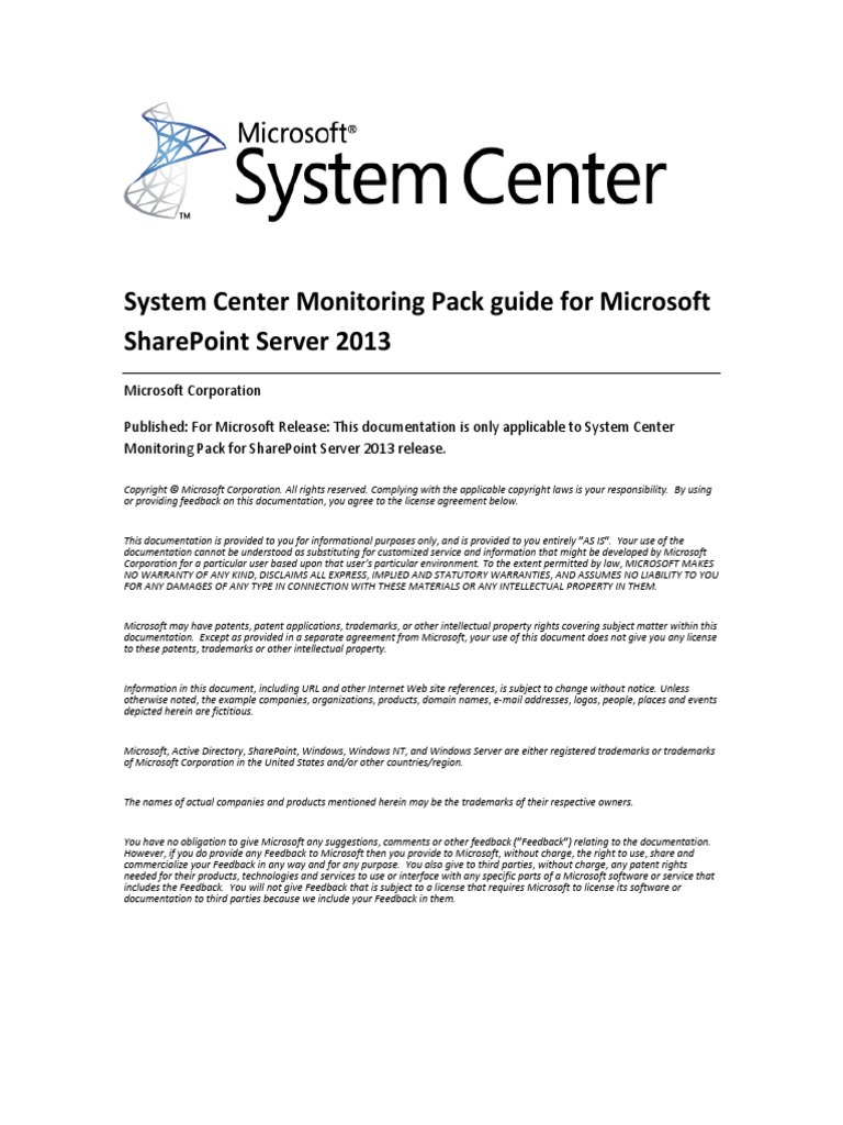 System Center Monitoring Pack Guide For Microsoft Sharepoint Server ...