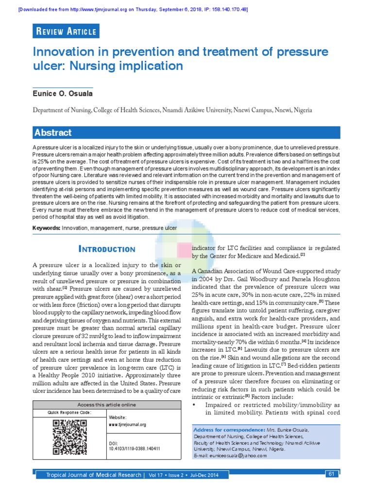 Innovation in Prevention and Treatment of Pressure Ulcer: Nursing ...