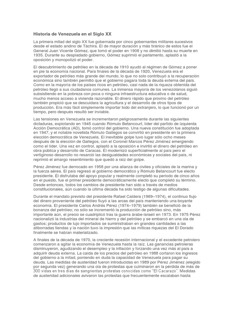La Historia de Venezuela en el Siglo XX: De la Dictadura Militar a la ...
