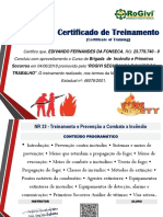 Certificado de treinamento de brigada de incêndio