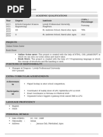 Academic Qualifications Year Degree Institute Cgpa / Percentage