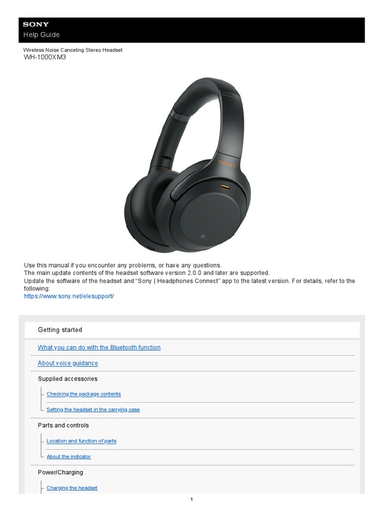 Sony WH-1000XM3 Help Guide | Bluetooth | I Phone