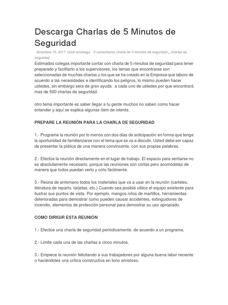 Descarga Charlas De 5 Minutos De Seguridad Pdf