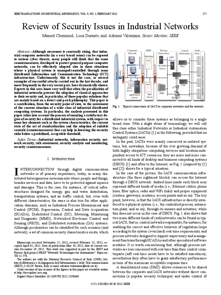 Review of Security Issues in Industrial Networks | PDF | Vulnerability ...