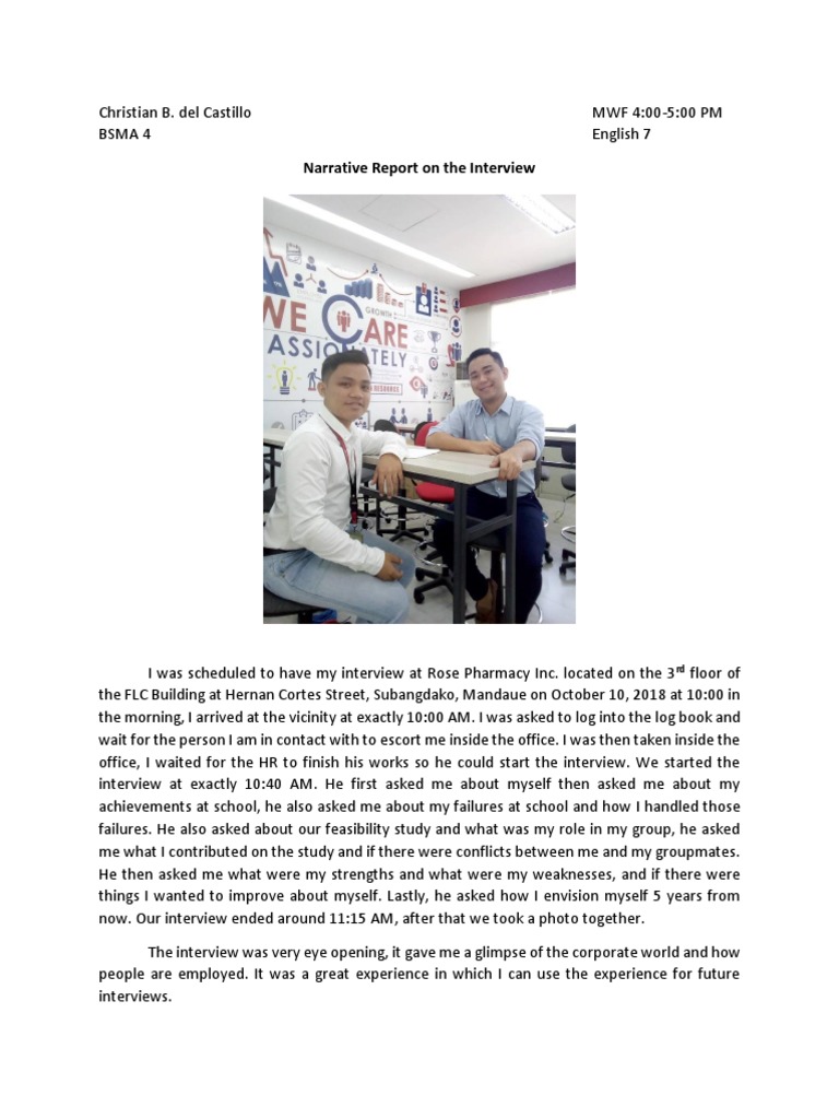 Narrative Report On The Interview | PDF | Wellness | Self-Improvement