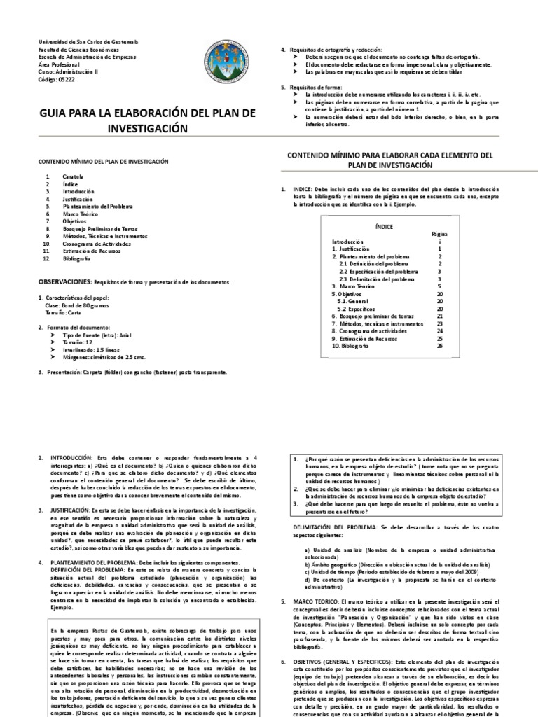 Guia Para Elaborar Un Plan de Investigacion Usac (1) | Planificación ...