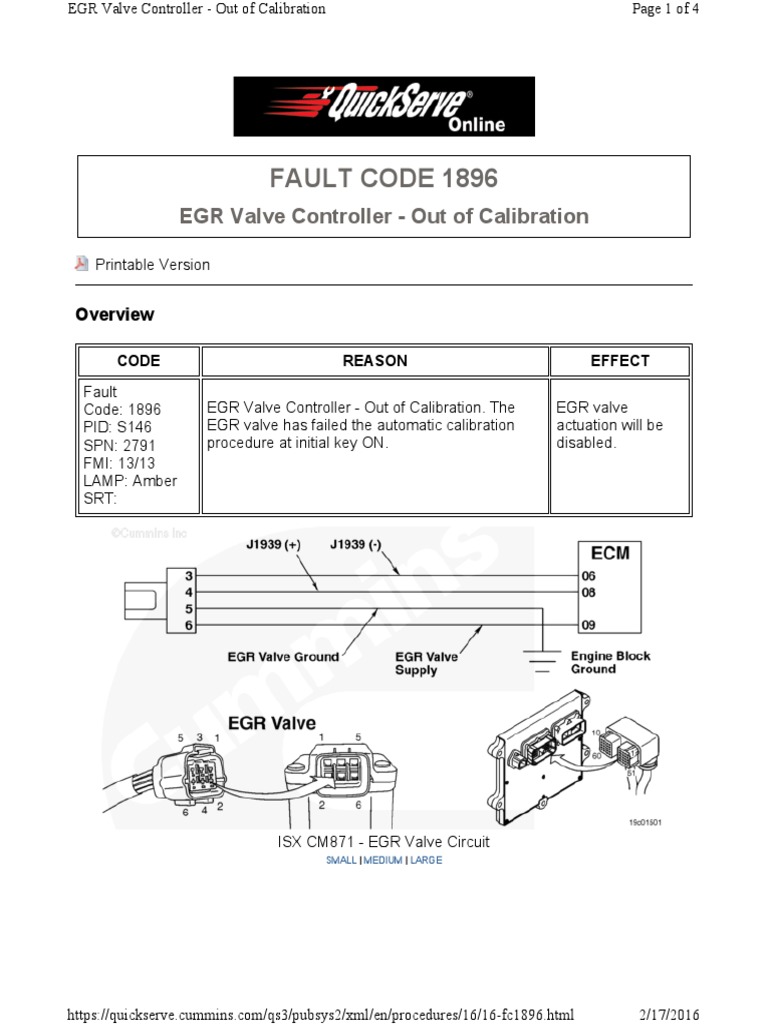 Cummins ISX 450 EGR Valve Fault Code 1896.pdf Valve Calibration