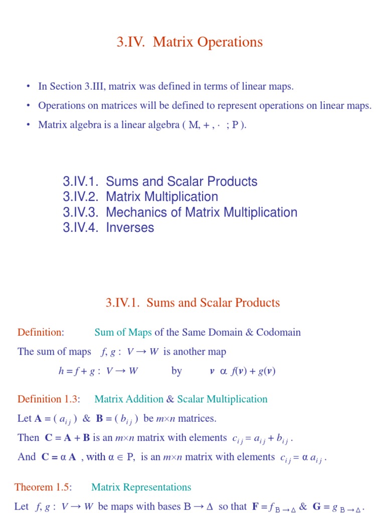 3 Iv Matrixoperations Matrix Mathematics Algebra