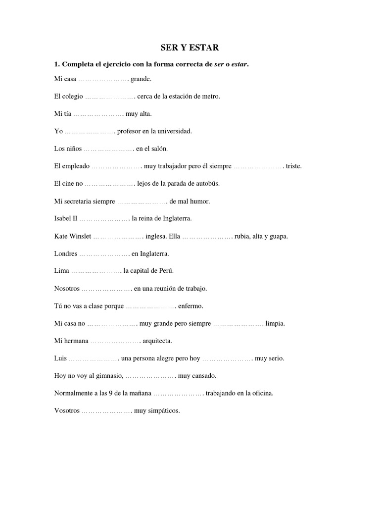 Ejercicios SER Y ESTAR | PDF