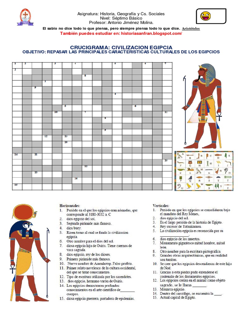 Crucigrama Civilizacion Egipcia Objetivo Repasar Las Principales