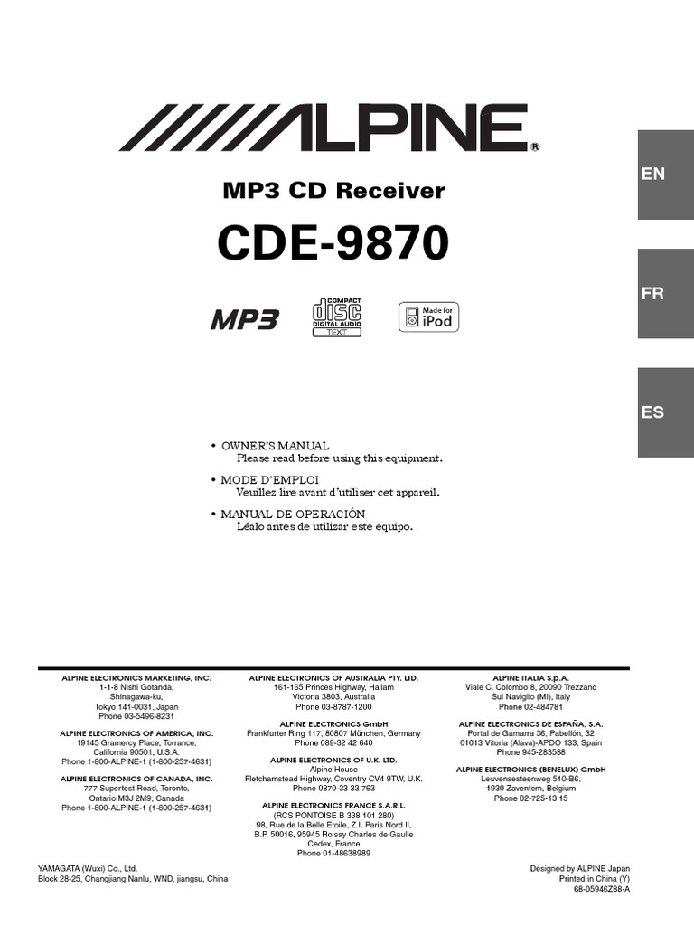 Alpine Cde-9870, PDF, Compact Disc