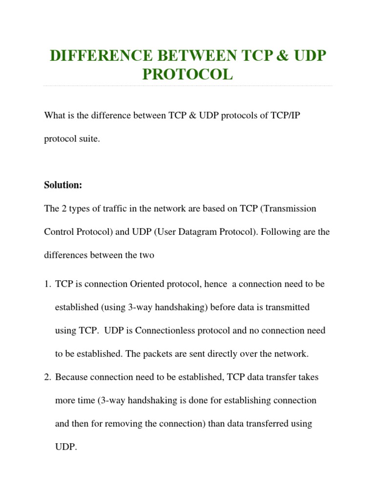 TCP vs UDP: Key Differences Explained | PDF | Computers | Technology ...