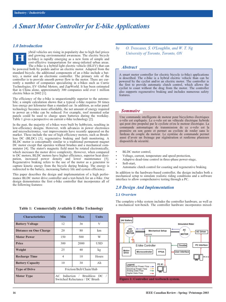 Smart Controller For E Bike Systems Pdf Electric Vehicle Brake