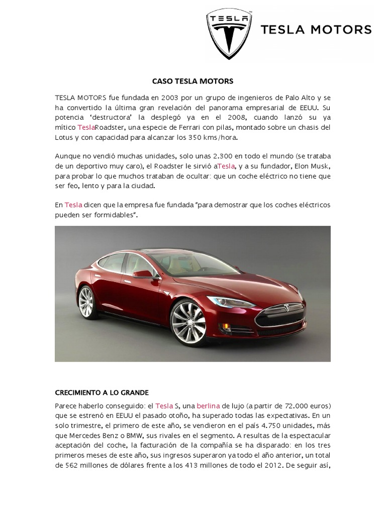 Caso Tesla Motors | PDF | Coche eléctrico | Coche