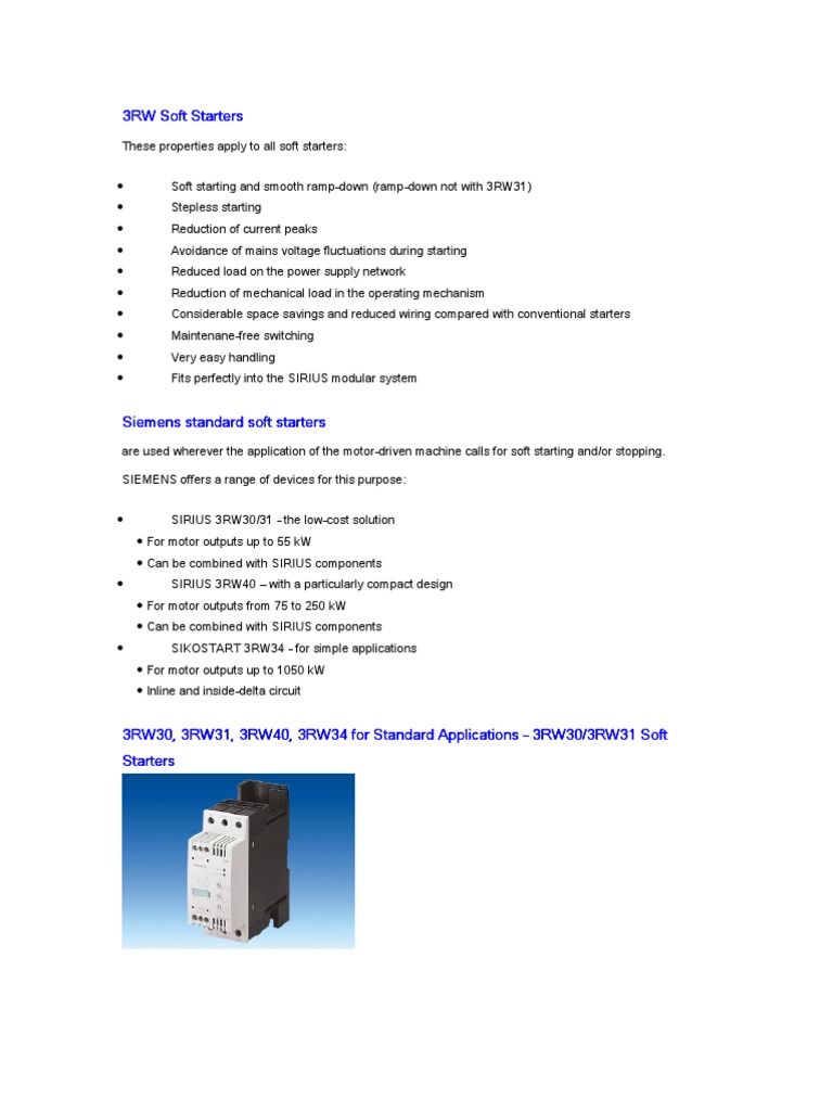 Siemens SIRIUS 3RW Soft Starters Guide | PDF | Relay | Power Supply